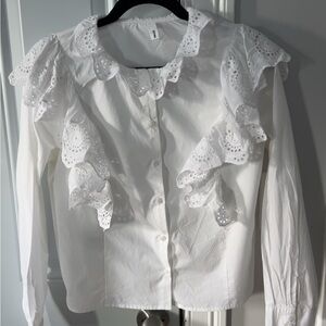 Mango Elegant White Eyelet Blouse